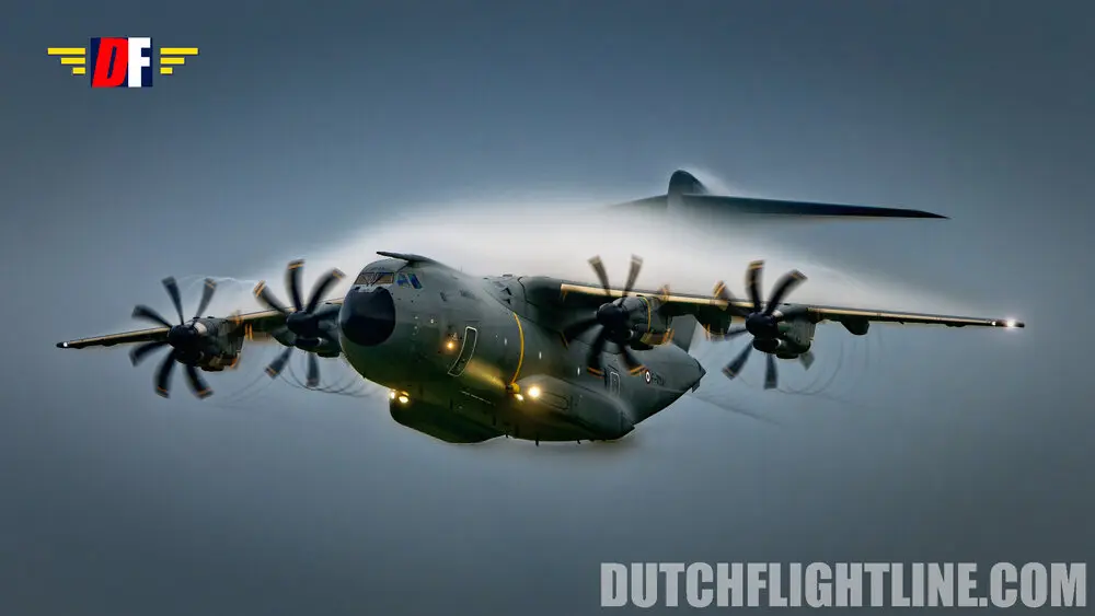 Spectacular airshow photo of A400 L'armée de l'Air. Dutchflightline photographer took this awesome picture at Somme International airshow